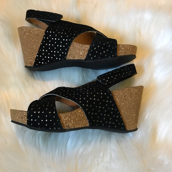 Toscanella Black Strappy Wedges Sz 6.5 - Picture 4 of 8